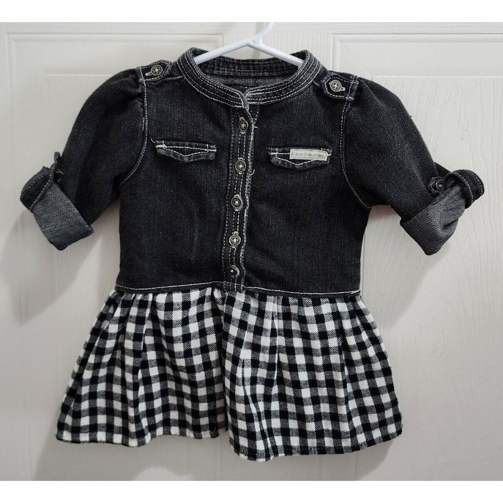 Calvin Klein Jeans Baby Girl 12M Dress Button Front Denim Top Plaid Skirt Black